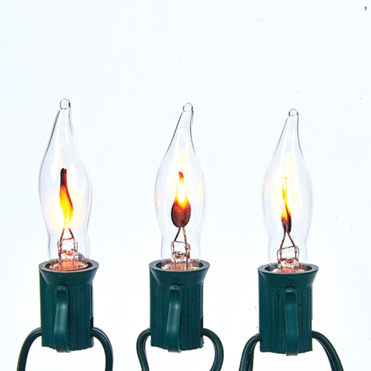 KSA Set of 10 Flicker Candle Flame Novelty Christmas Lights - Green Wire